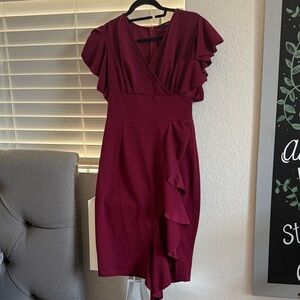 Amazon Burgundy Asymmetrical Ruffle Dress